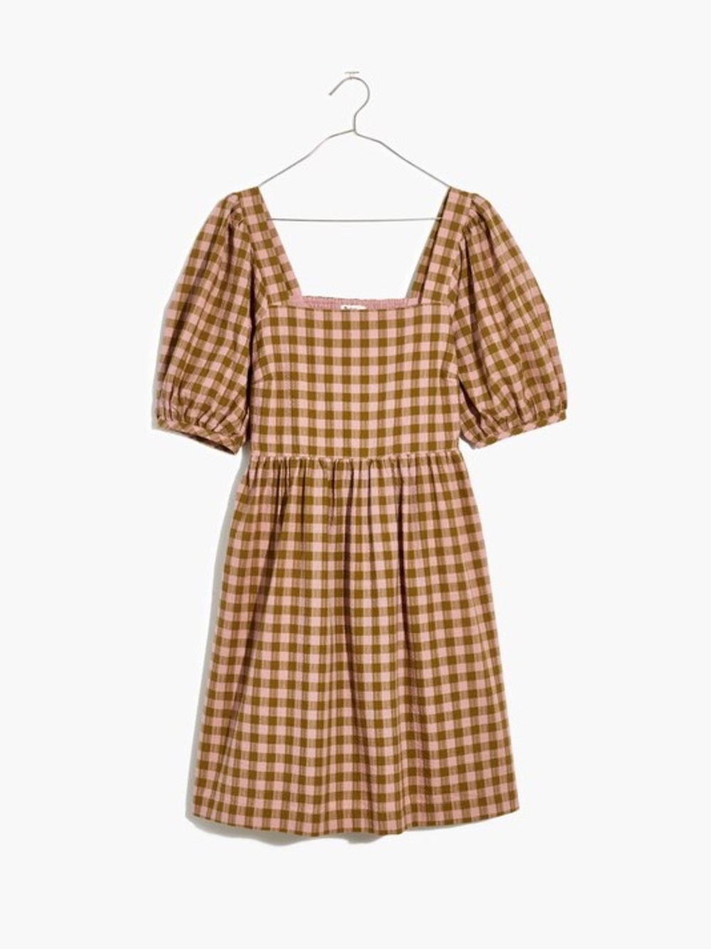 Madewell Plus Square-Neck Puff-Sleeve Dress in Gingham Seersucker Small